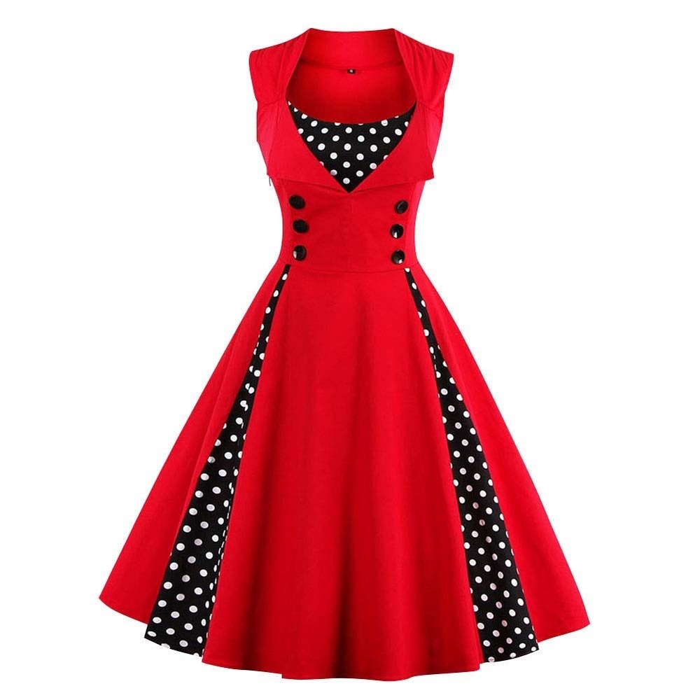 NWT NWT 50s Retro Polka Dot Swing Dress Red Rockabilly Audrey Midi Small